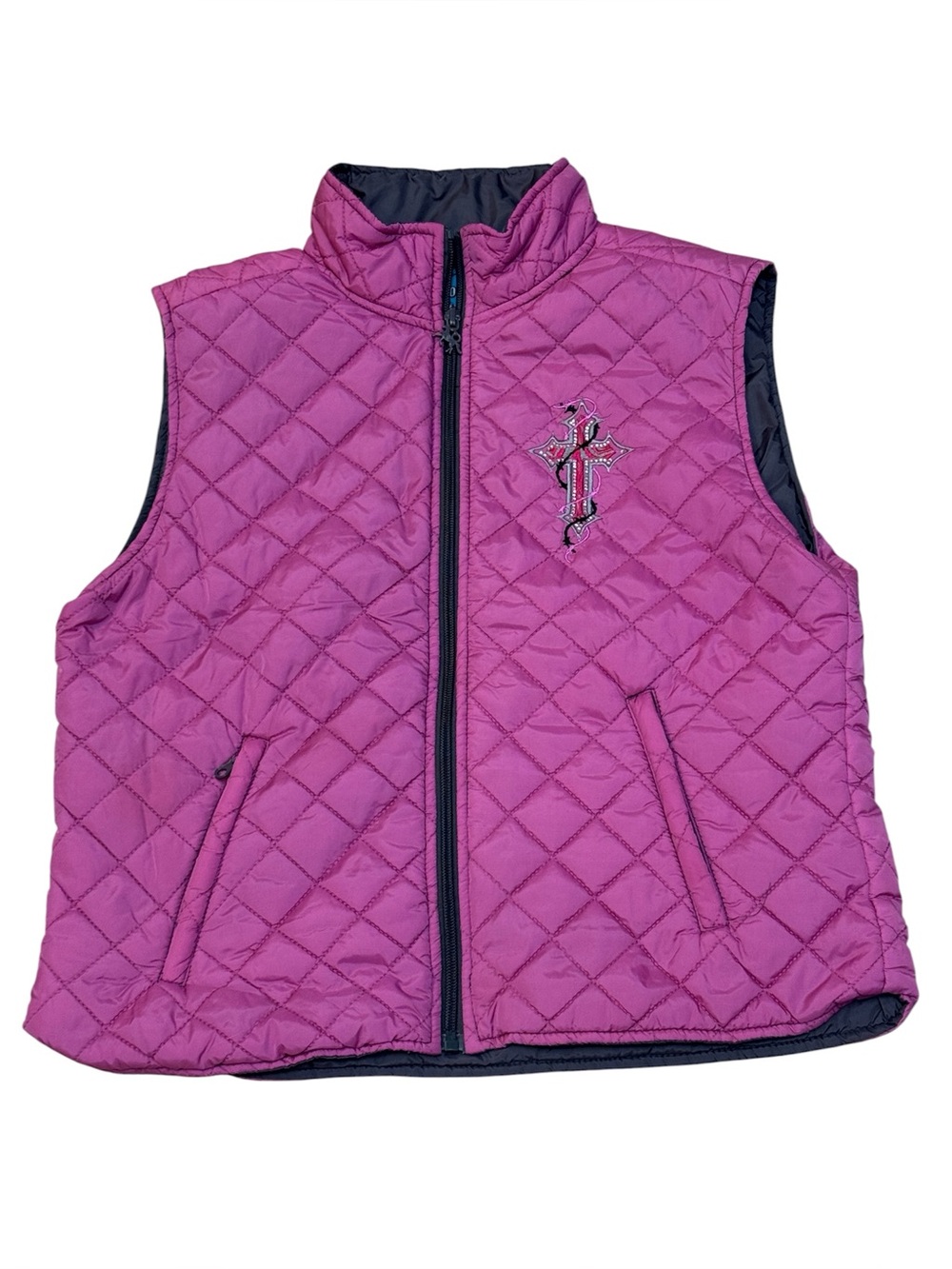 Cowgirl Hardware Youth Girls Pink Gray Embroidered Bling Cross Western Vest L